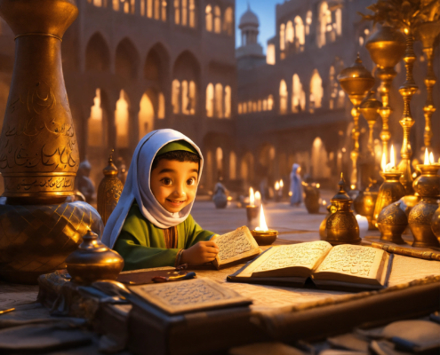 Seorang anak sedang mempelajari Al_Qur'an